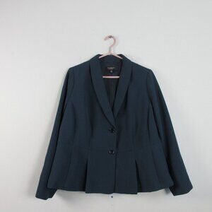 Talbots Petites Women Pleated Blazer 14 Green Single-Breasted Career Preppy 576